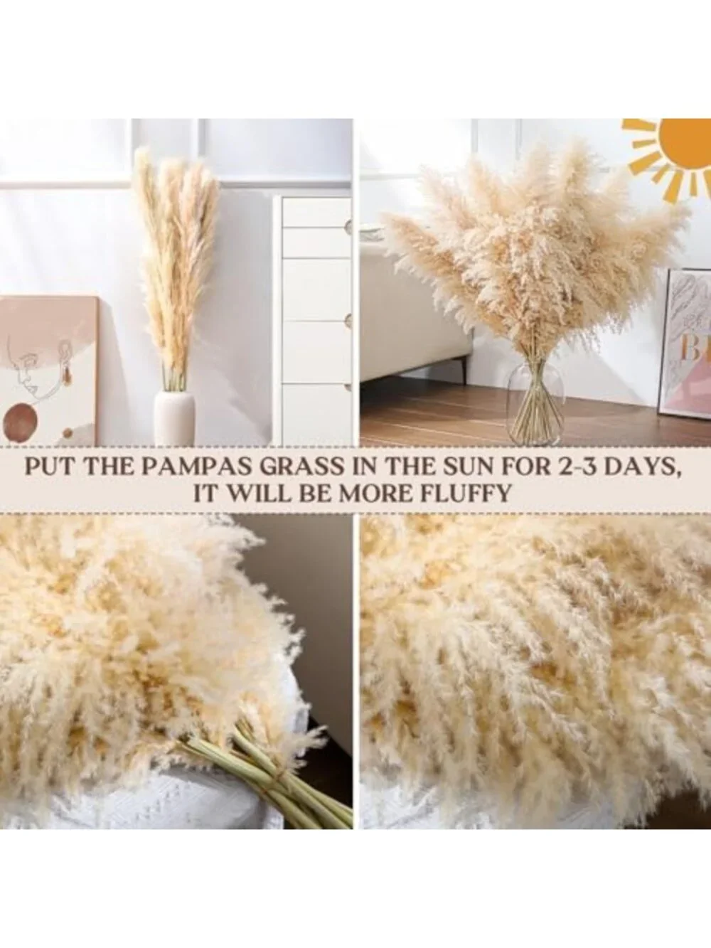 40-Inch Dried Pampas Grass Stems - 12Pcs Fluffy Decor for Home & Weddings